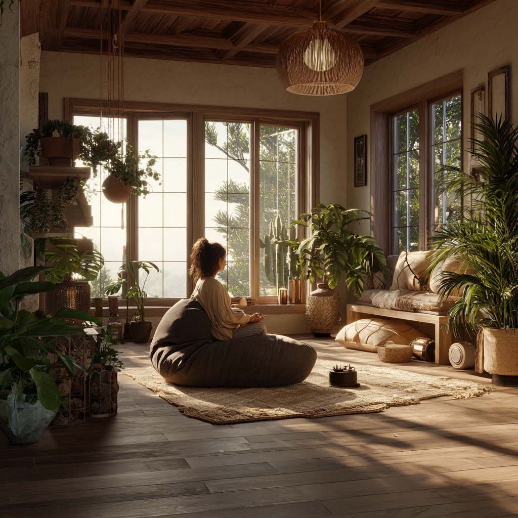 домашня практика медитації у затишній кімнаті